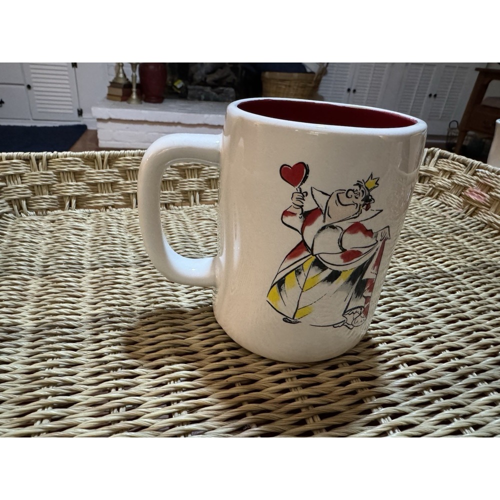 Rae Dunn White Mug with Red Interior and Queen of Hearts Illustration